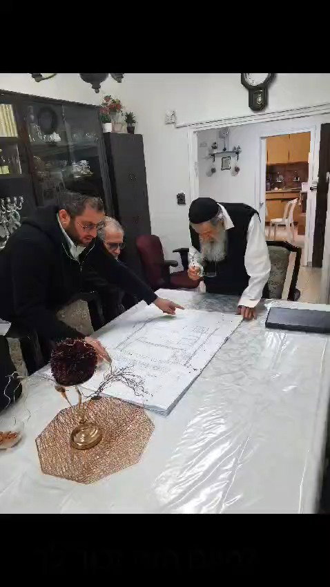 רה"י הגר"ב ויסבקר זצוק"ל עובר על תוכניות הבניה של ישיבת בית מתתיהו