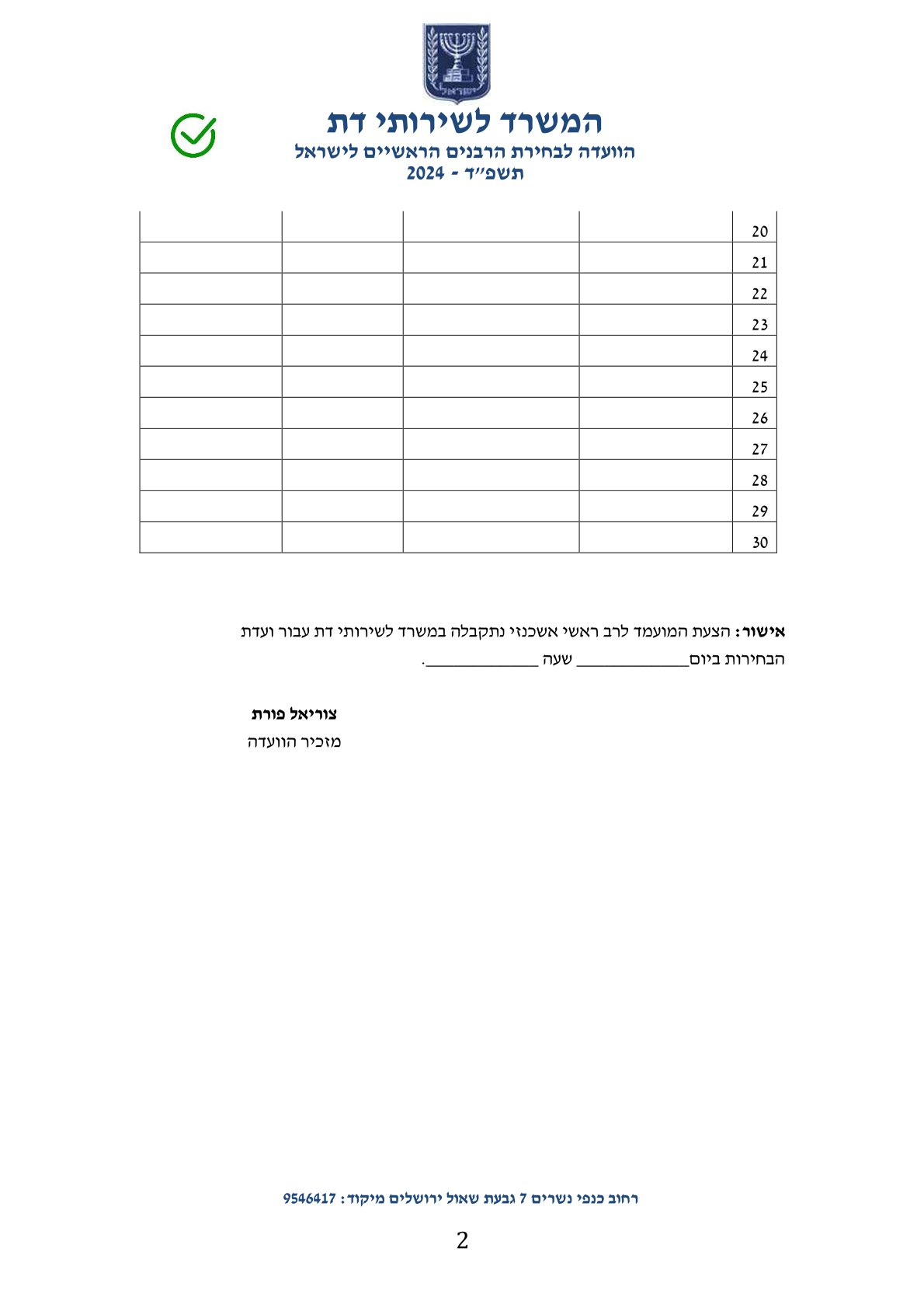 הטופס להצעת מועמד לרב ראשי לישראל אשכנזי