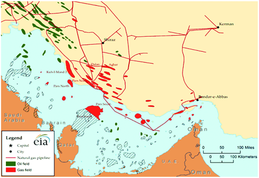 מפת שדות הנפט והגז של איראן