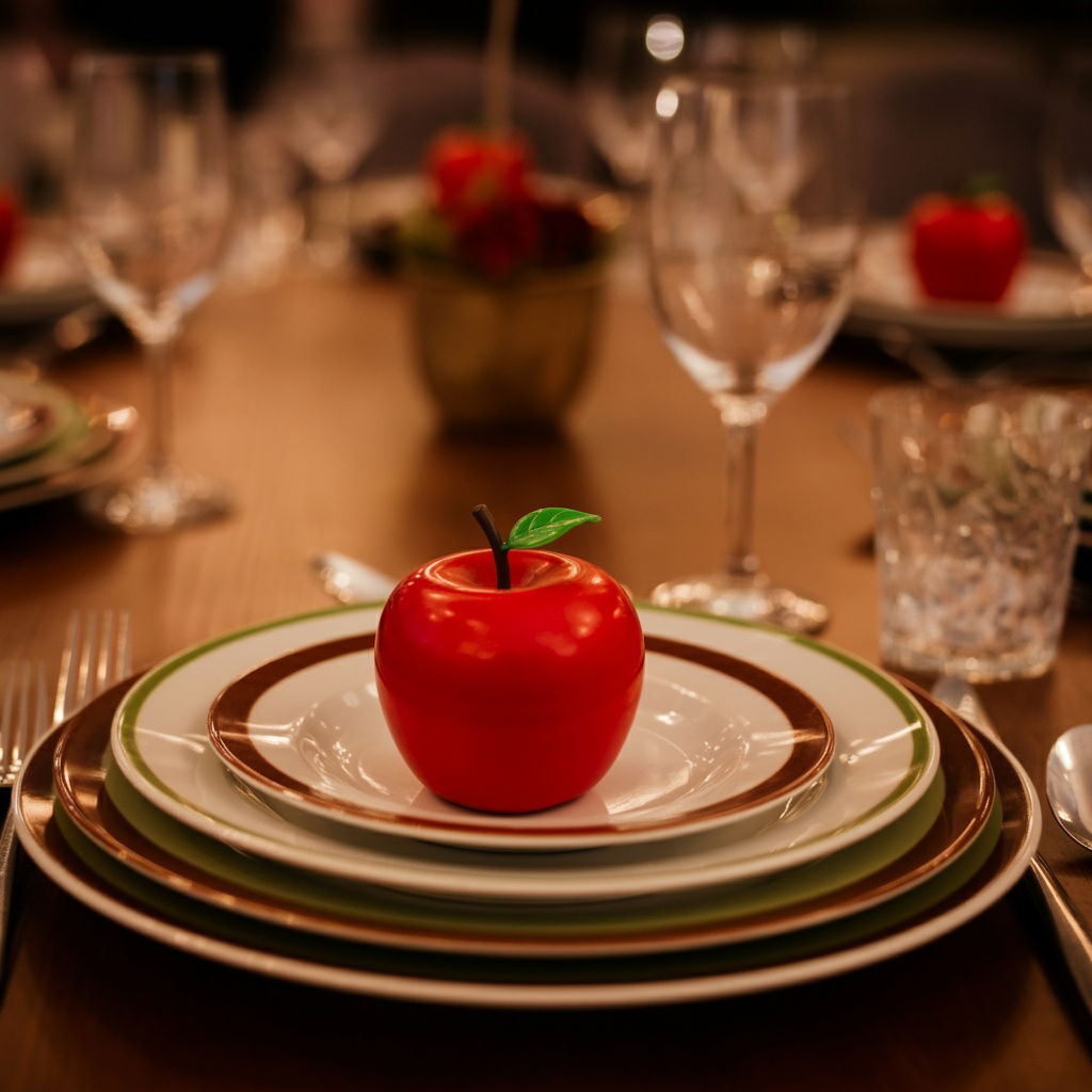 הניחו תפוח מפלסטיק במרכז כל צלחת