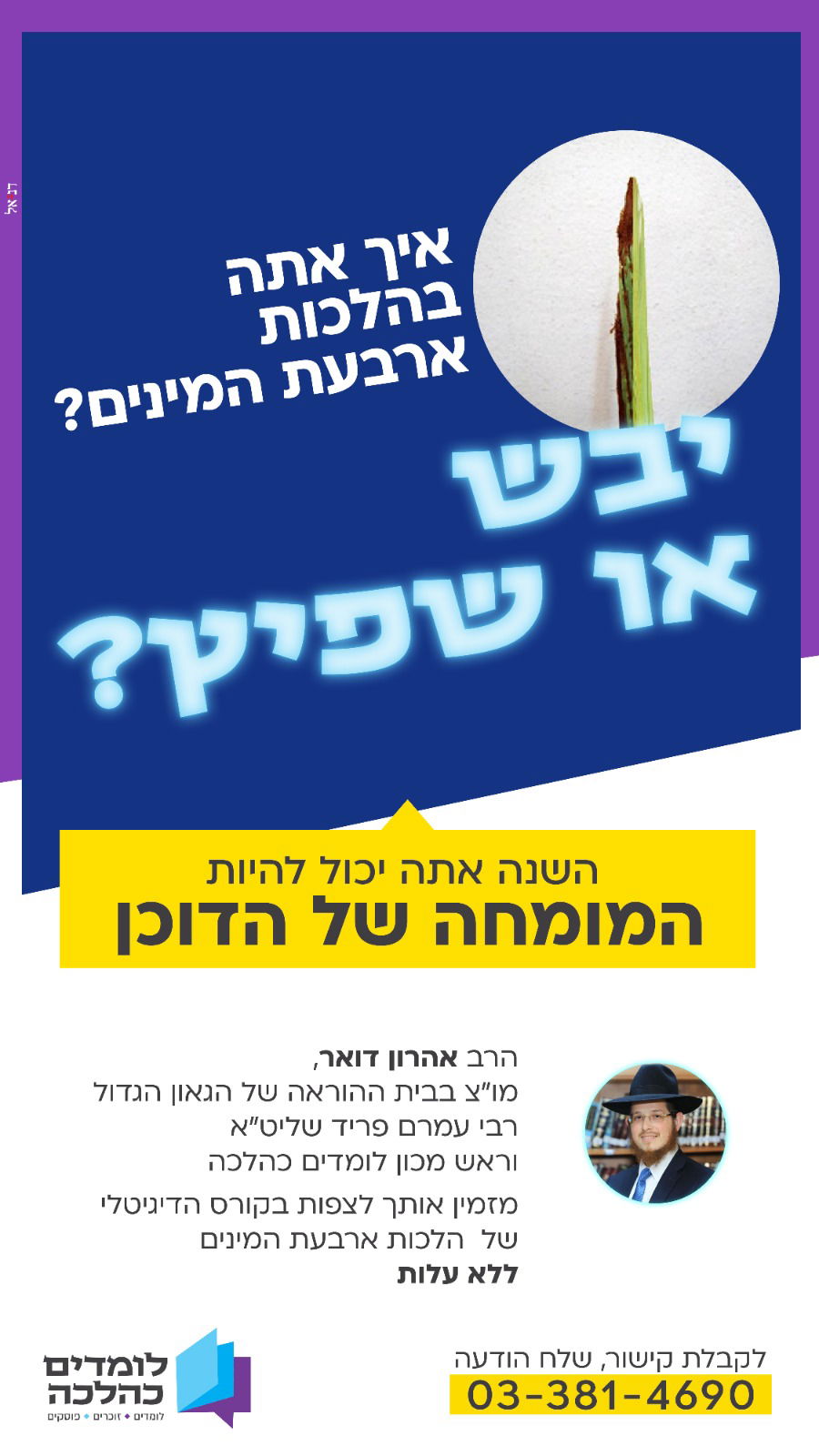 אתה תהיה המומחה: היכנס לסדנת הלכות ד' מינים בחינם