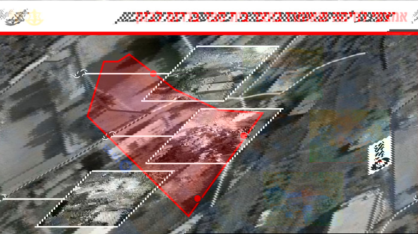 מפה המציגה את חצר בית הספר בה אותרו אמצעי הלחימה