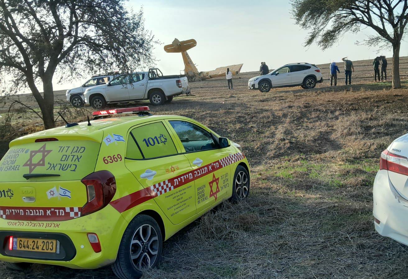 זירת התרסקות המטוס הקל בקיבוץ שובל בנגב