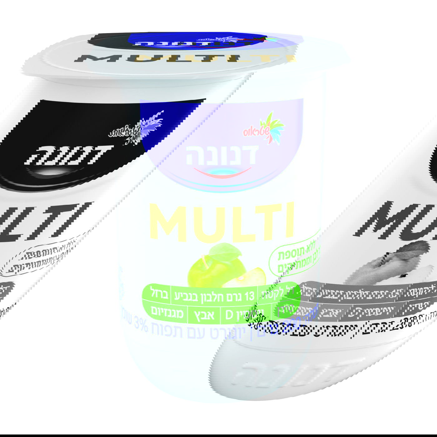 דנונה מולטי בתוספת תפוח, ללא תוספת סוכר לבן וללא ממתיקים