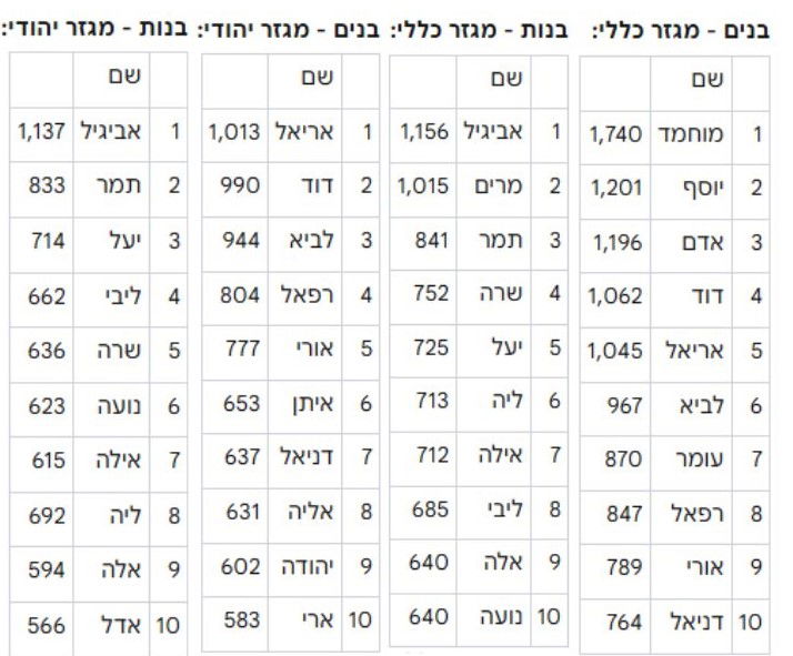 השמות הנפוצים 2024