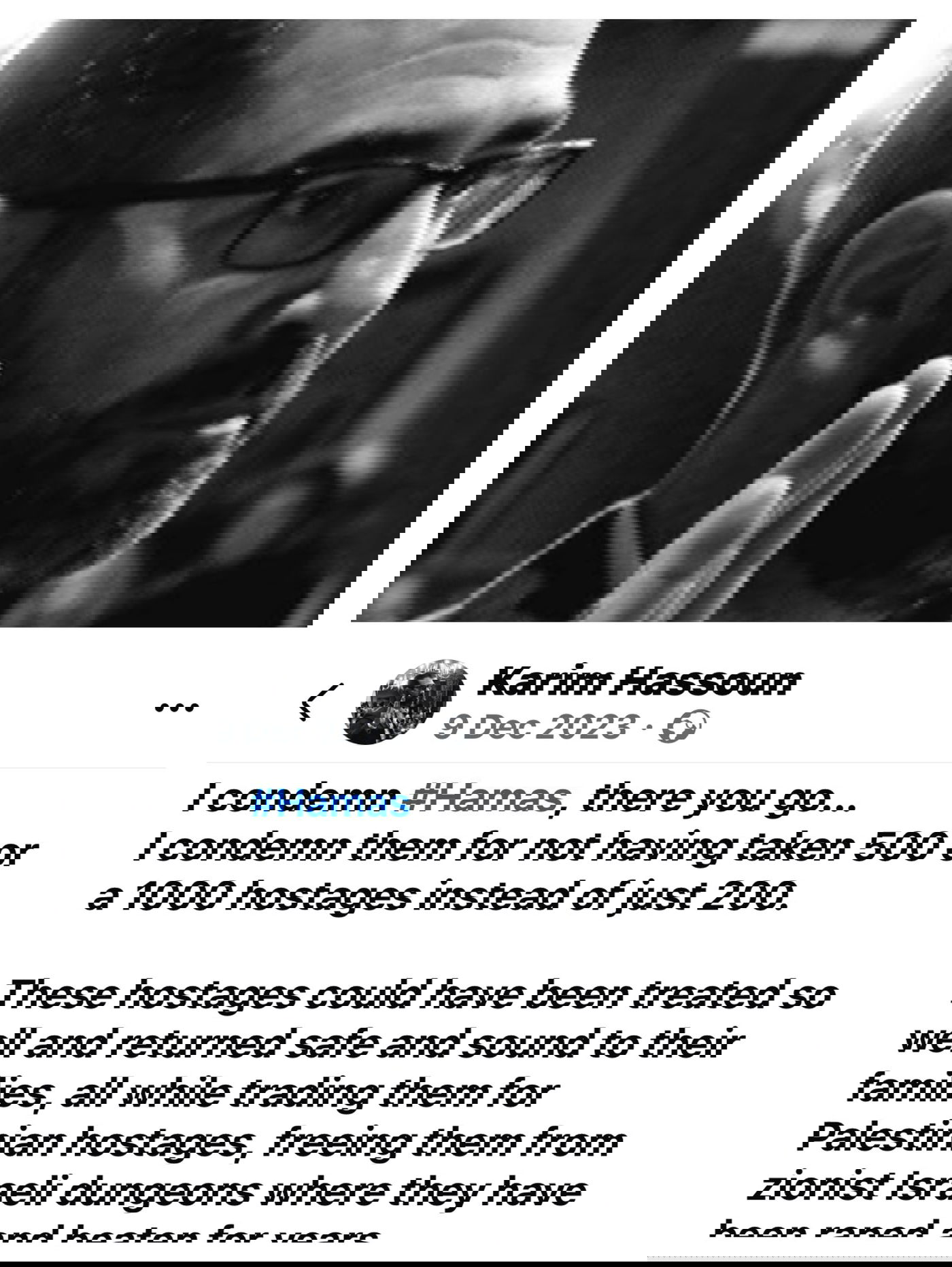 הציוץ הנורא של כרים חסון לאחר השבעה באוקטובר