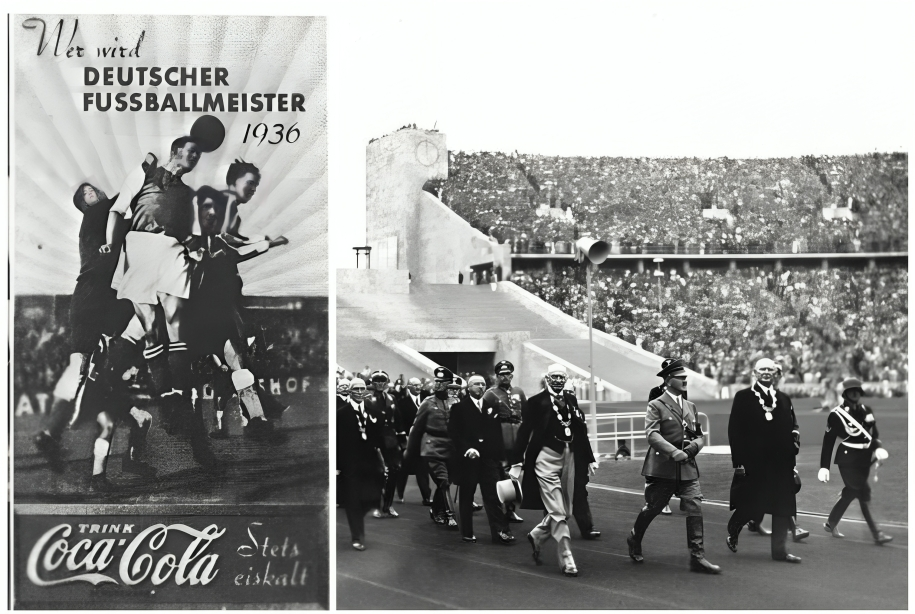 מימן - הצורר הנאצי ימ"ש באולימפיאדת ברלין 1936 | משמאל כרזות של קוקה קולה בשעתו