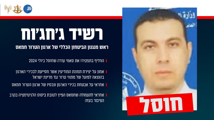 צה"ל ושב"כ: "חוסל ראש מנגנון הביטחון הכללי של חמאס"