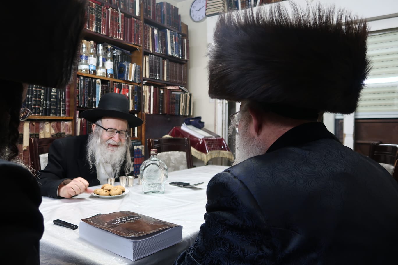 האדמו"ר מפינסק קרלין בלחיים בביתו של האדמו"ר מאמשינוב