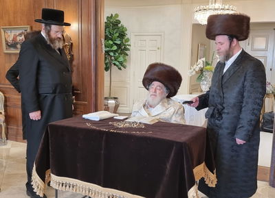 האדמו"ר מויז'ניץ באמירת הלל בערב פסח בלוס אנג'לס