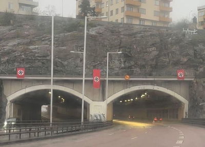 הדגלים עם צלבי הקרס שנתלו בשבדיה