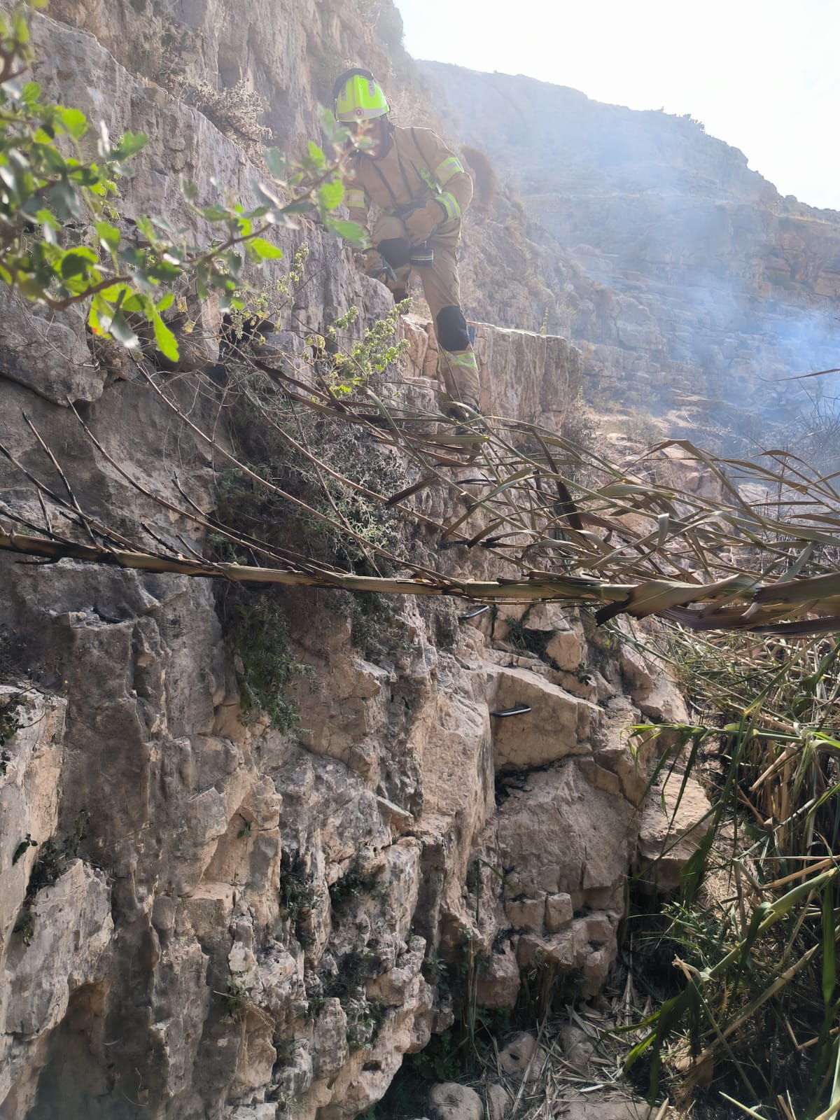 תמונה הממחישה את הפעילות המאתגרת של לוחמי האש בשריפה