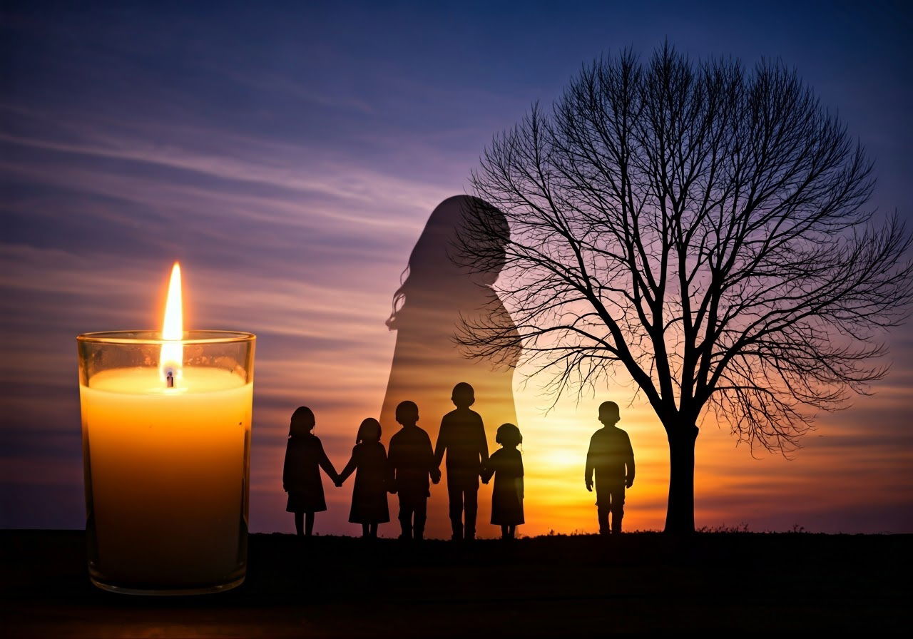 "אמא עלתה לשמים — ושישה לבבות קטנים נשארו לבכות אותה."