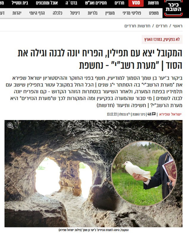הפרסום הראשון אודות מערת רשב"י ביער בן שמן ב'כיכר השבת' לפני שנים אחדות