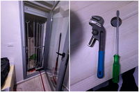 כלי הפריצה שעפ״י החשד שימשו את החשוד לביצוע המעשה והנזק שנגרם לדלת ממנה פרץ לדירה