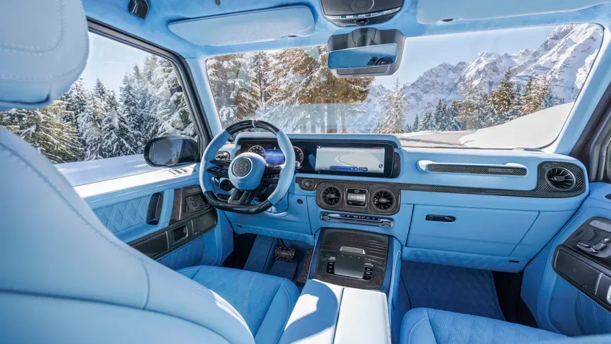 פנים הרכב. הכל מעור כחול