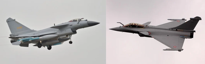 מימין ראפאל F1 של חיל האוויר הצרפתי | משמאל - צ'נגדו J-10 הסיני