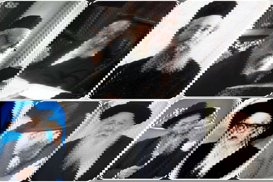 למעלה: הגאון רבי זליג ראובן בנגיס | הגאון רבי עובדיה יוסף | המשגיח רבי מאיר חדש זצ"ל • למטה: הרמ"מ שולזינגר זצ"ל | הרב חיים קרייזווירט | הגאון רבי דב בעריש וידנפלד - הרב מטשעבין | הגאון רבי גרשון מלצר