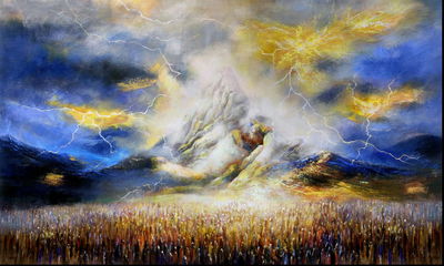 ההר, לפי המסורת, בער באש, רעש ורעם ליוו את ההתגלות, והעם כולו עמד יחד, מאוחד