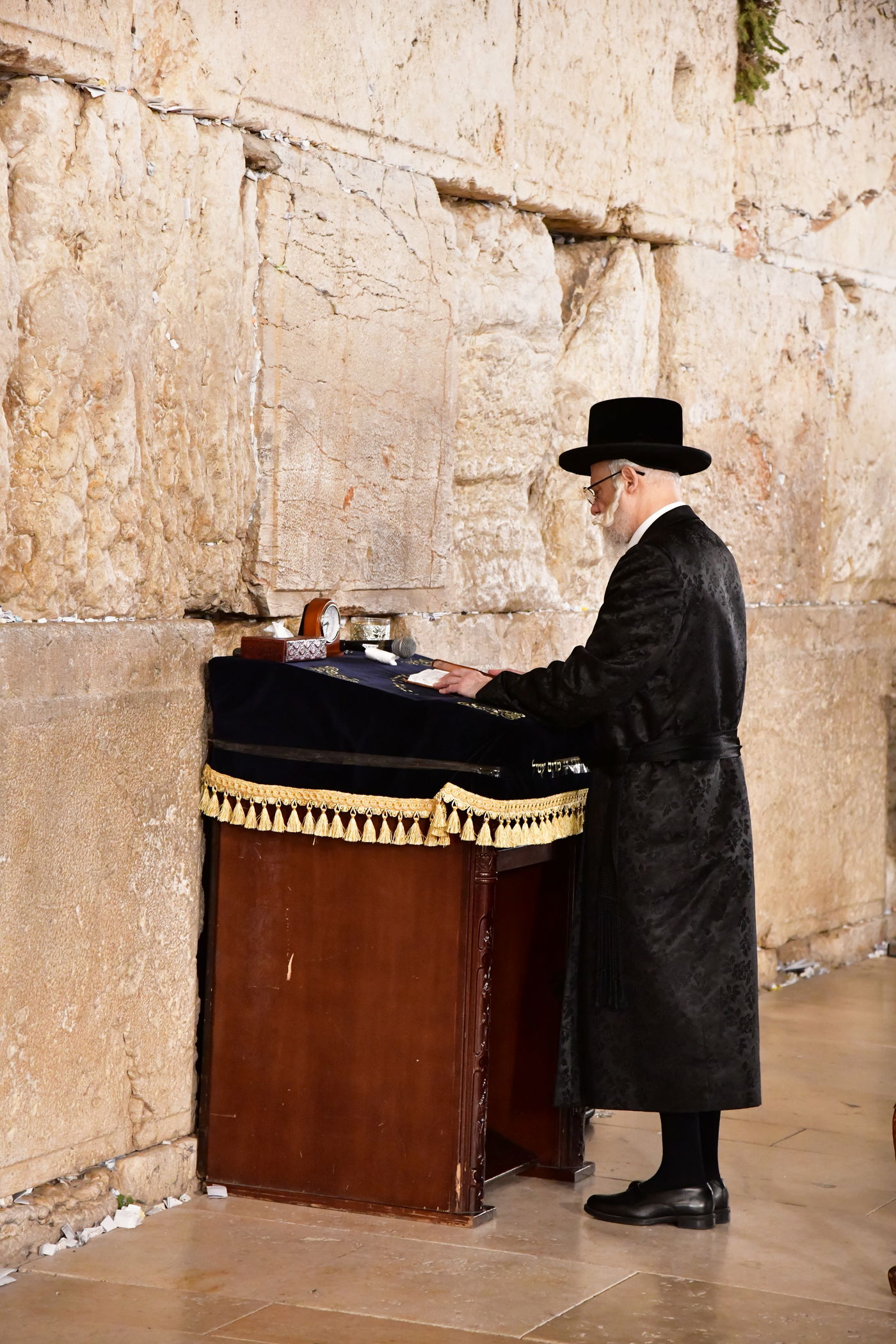 האדמו"ר מסערט ויז'ניץ בתפילה ע"י הכותל המערבי