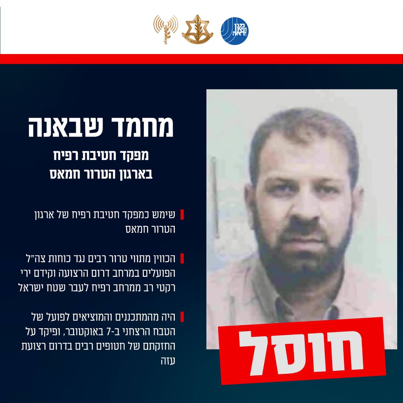 גם מחמד שבאנה, מפקד חטיבת רפיח חוסל בתקיפה