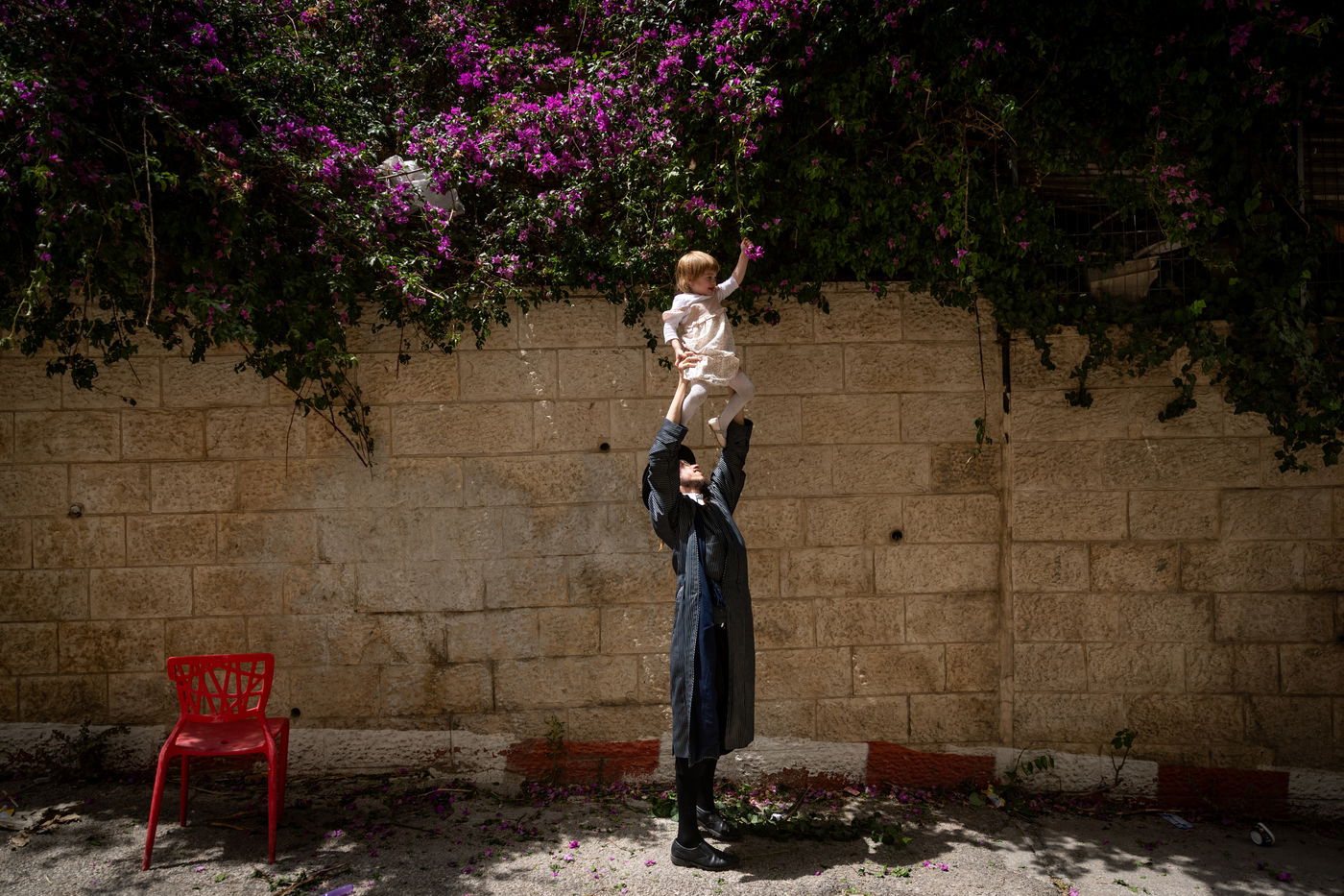 ילדים אוספים ענפים במאה שערים לקישוט הבית לחג השבועות