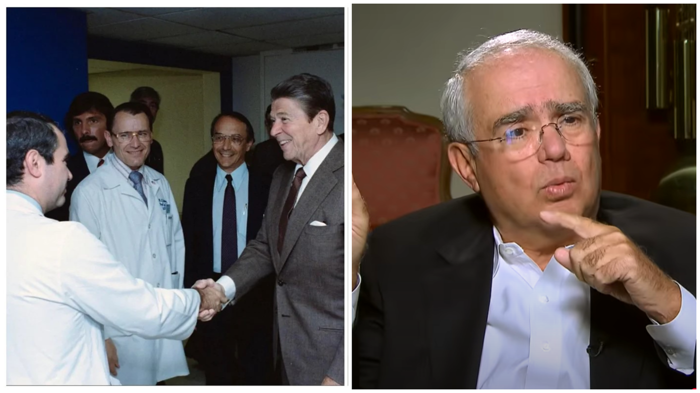 המנתח שהציל - ד"ר ג'וזף ג'יורדנו | משמאל רייגן מתלוצץ עם רופאו המנתח