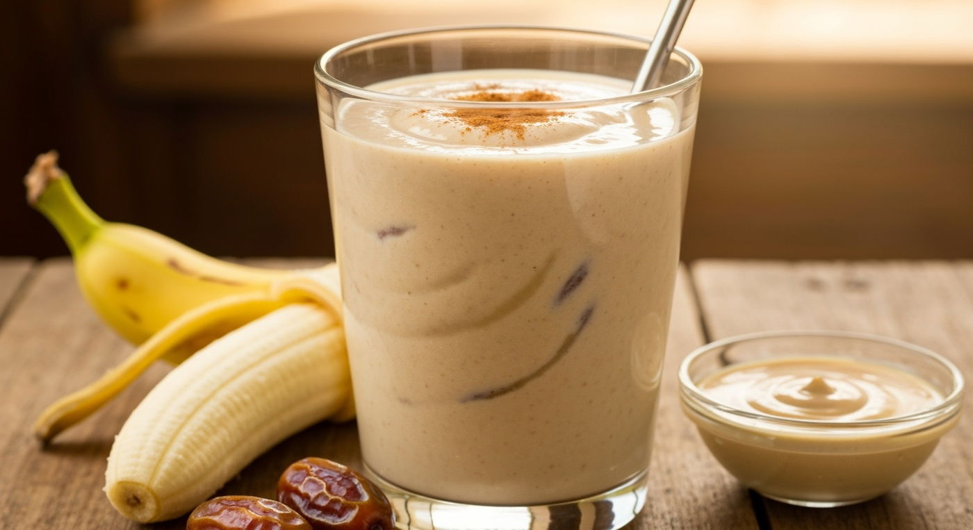 שייק “בוסטר” בננה‑תמר‑טחינה - מרענן ובריא