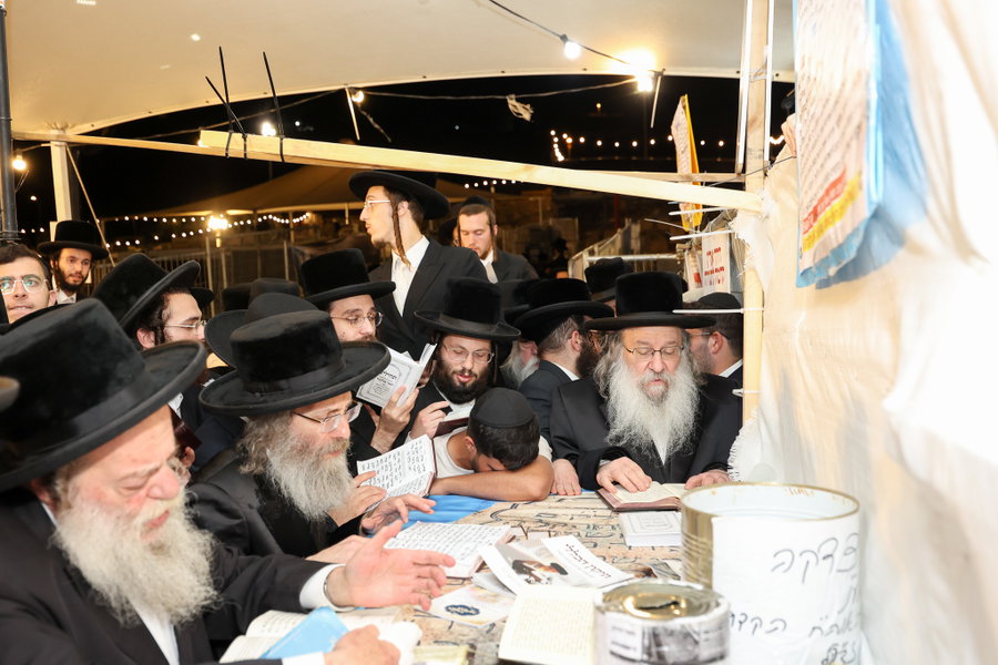 הרה"צ רבי אלימלך בידרמן והאדמו"ר מנדבורנה בתפילה בציון ה'אור החיים' הקדוש