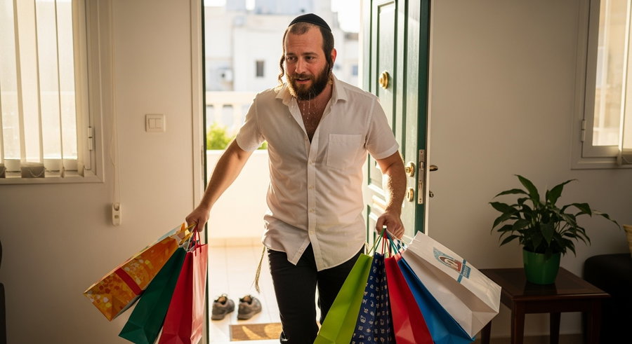 אדם שב הביתה מהחום בחוץ