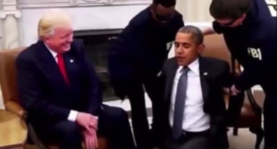 אובמה נאזק בחדר הסגלגל על ידי ה-FBI: הסרטון המשונה שפרסם טראמפ