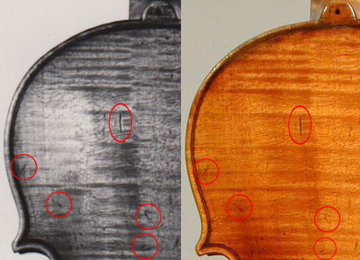 תמונה המזהה את הכינור הגנוב לפי סימנים ברורים