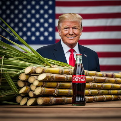 טראמפ לצד בקבוק קוקה קולה וקני סוכר