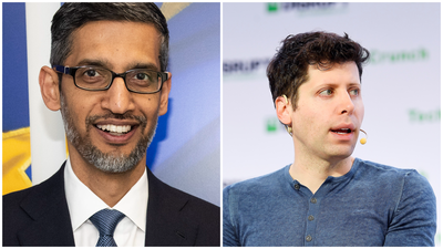 מימין סם אלטמן מנכ"ל OpenAI | משמאל סונדאר פיצ'אי  מנכ"ל גוגל