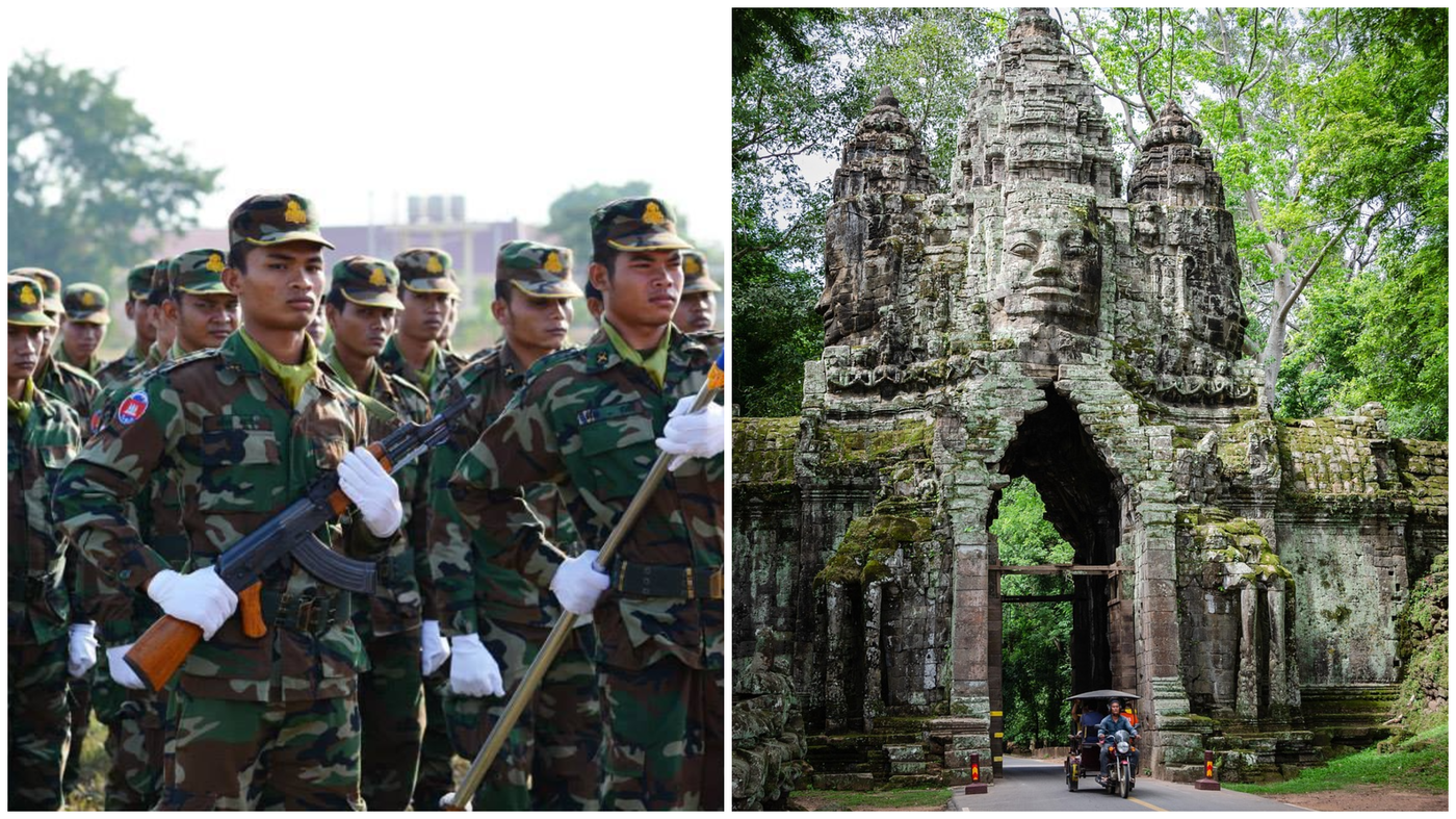 מימין - לב הסכסוך מקדש עתיק בקמבודיה - משמאל -  הכוחות המזויינים של קמבודיה
