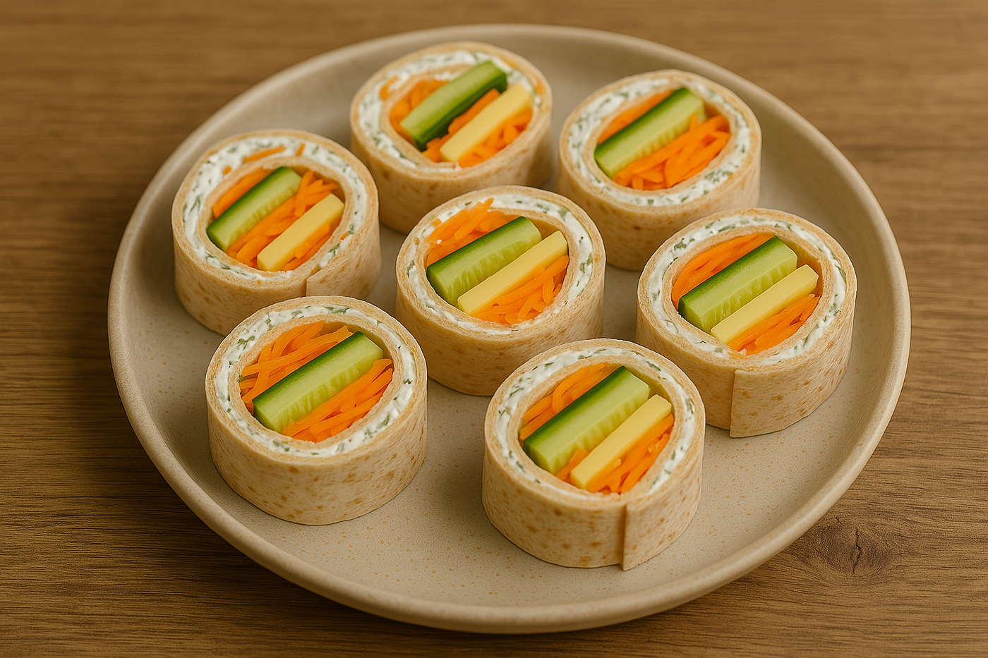 רולים קרים של טורטיה עם גבינה וירקות