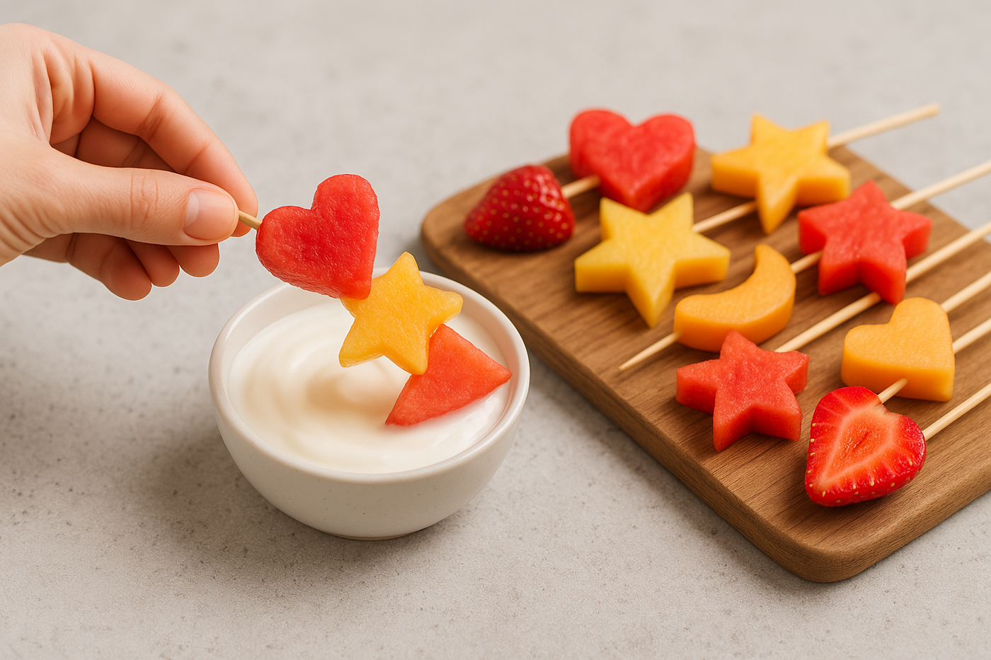 שיפודי פירות קיץ עם יוגורט דבש