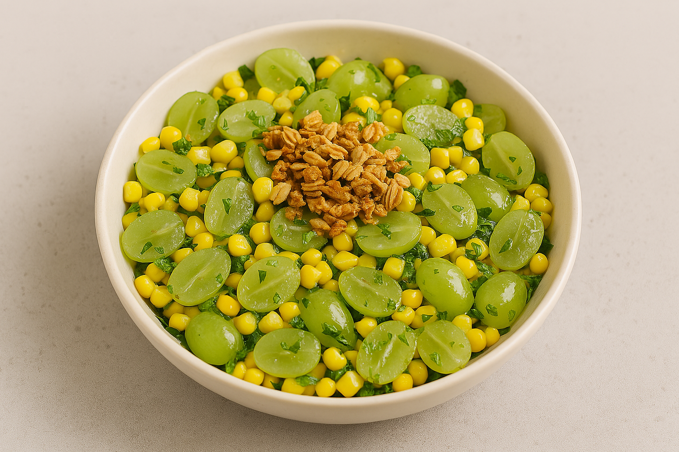 סלט קיץ קריספי עם מלפפונים, ענבים ונענע