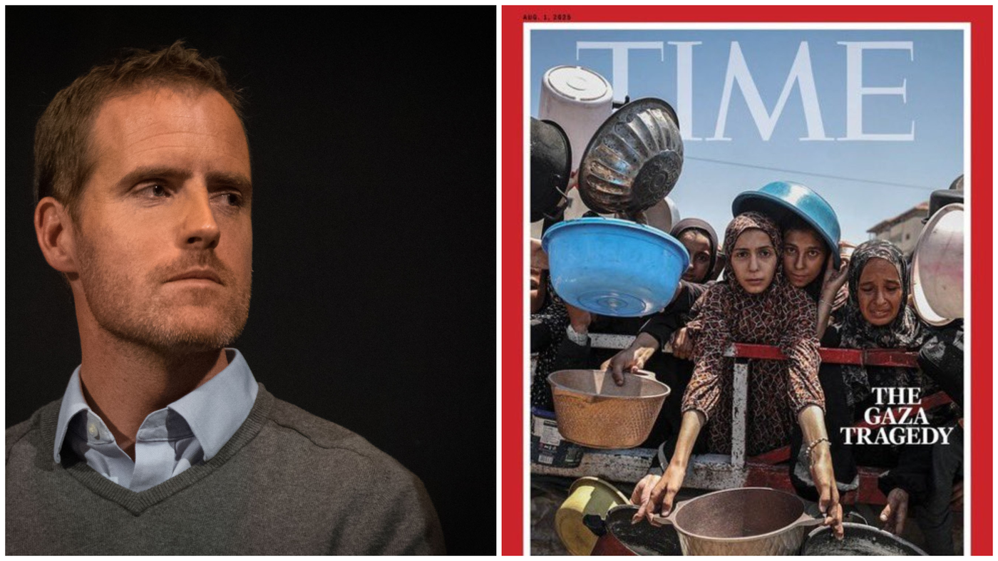 מימין, שער תמונה מבוימת בשער הטיימס | משמאל, העיתונאי והסופר מתי פרידמן