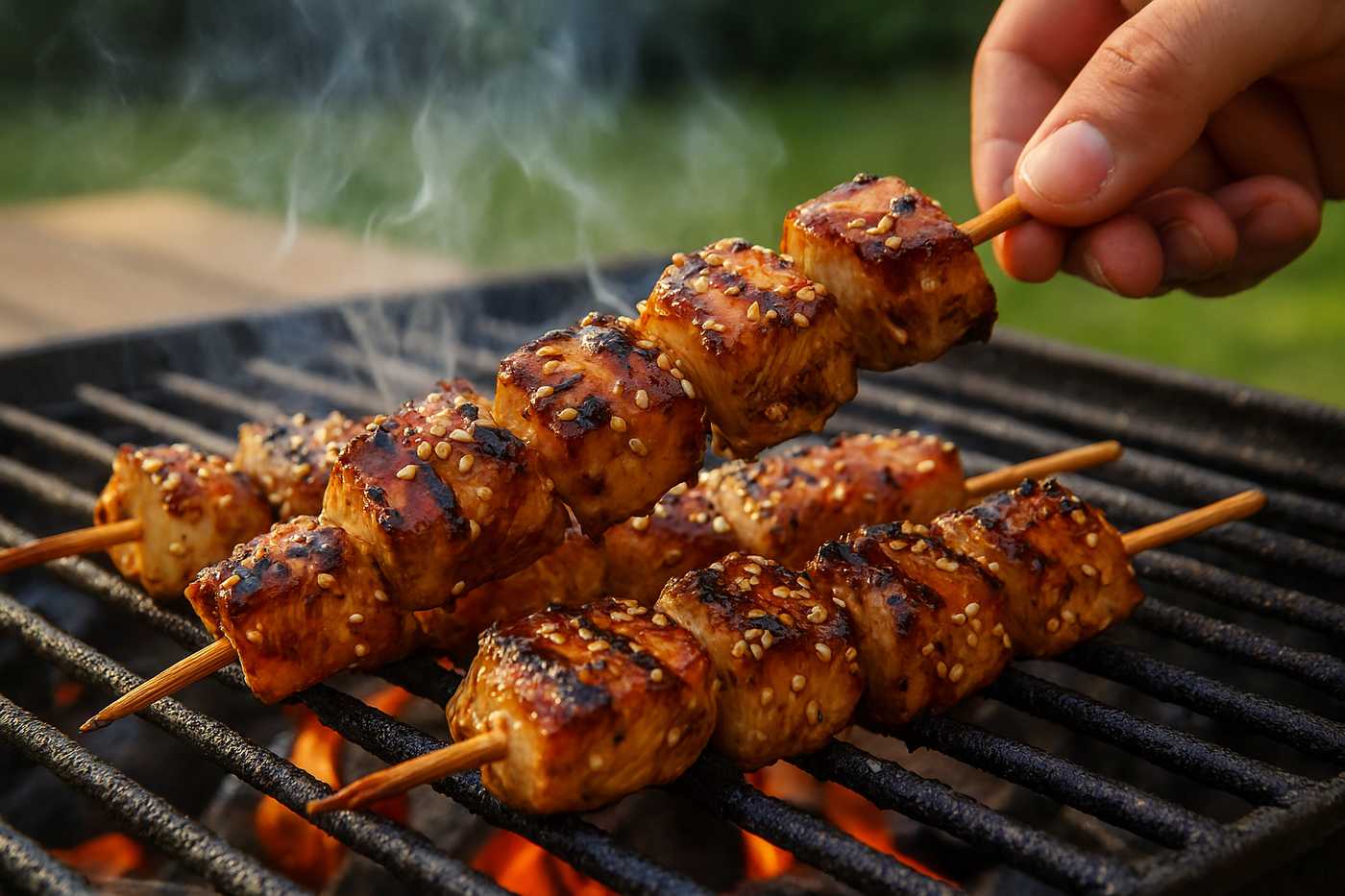 שיפודי עוף בציפוי סילאן ושומשום - להיט של כל על-האש