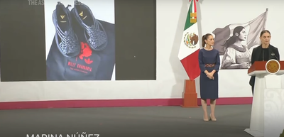 נשיאת מקסיקו ושרת הרבות במסיבת העיתונאים בהודעה על התביעה נגד אדידס 