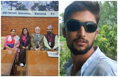 החטוף ביפין ג'ושי, ומשפחתו של ביפין ג'ושי, בנמל התעופה בנפאל, בטרם המראתם לישראל