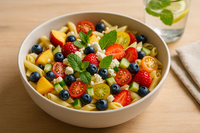 סלט פסטה קר עם פירות וגבינה – הקיץ הכי צבעוני שלכם מתחיל בצלחת!