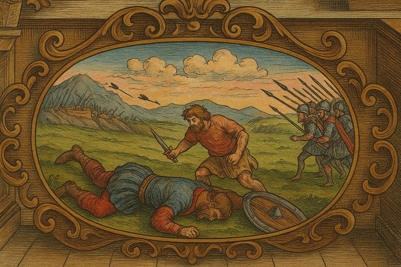 איור דוד וגליית מעובד מתוך שער פירוש אור החיים דפוס ראשון