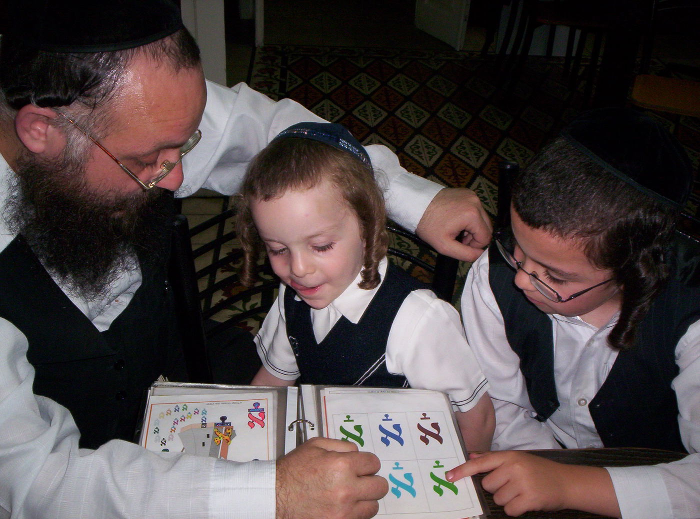 רבי אריה ברנשטיין ז"ל מלמד את בניו הילדים מרדכי אהרן ויוחנן ז"ל