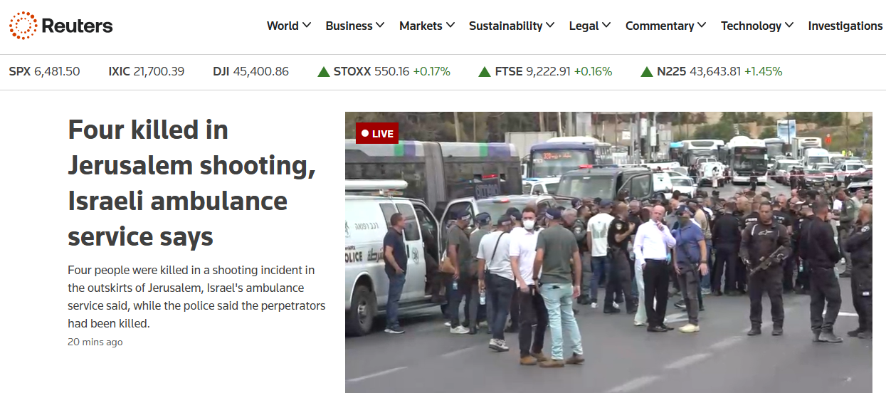 בשידור חי וכתבות ראשיות: כך מסקרים בעולם את הפיגוע הנורא בירושלים