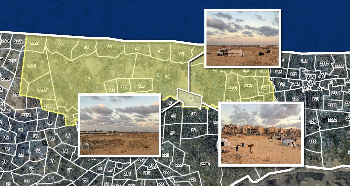 פה של המרחב ההומניטרי הכוללת תמונות מרחבים להקמת מחסות ואוהלים לתושבי הרצועה