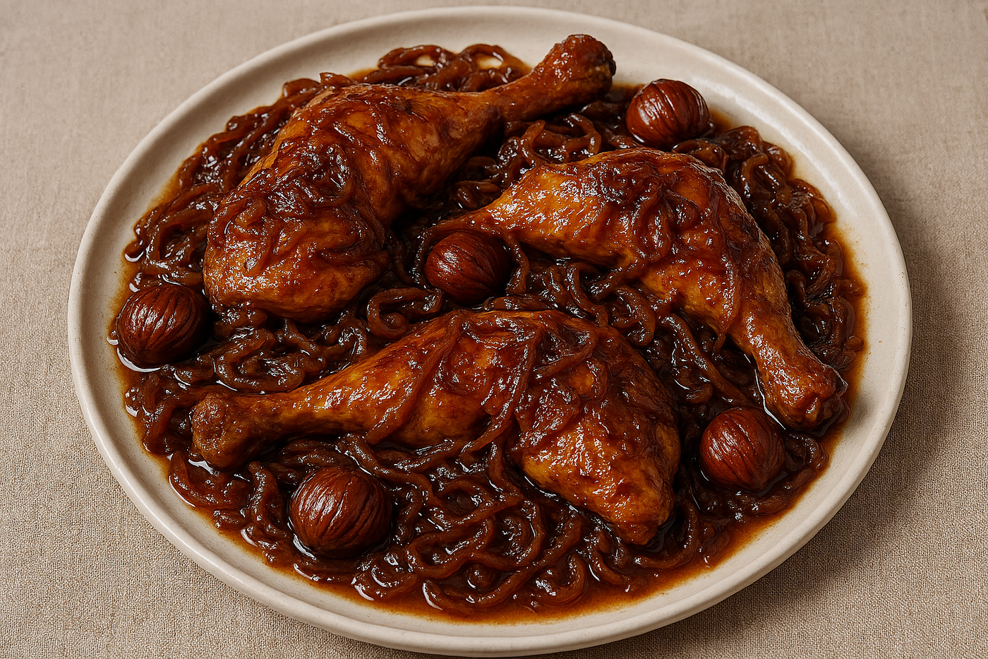 עוף חגיגי עם בצל מקורמל בדבש וערמונים - מתכון מנצח לשולחן ראש השנה