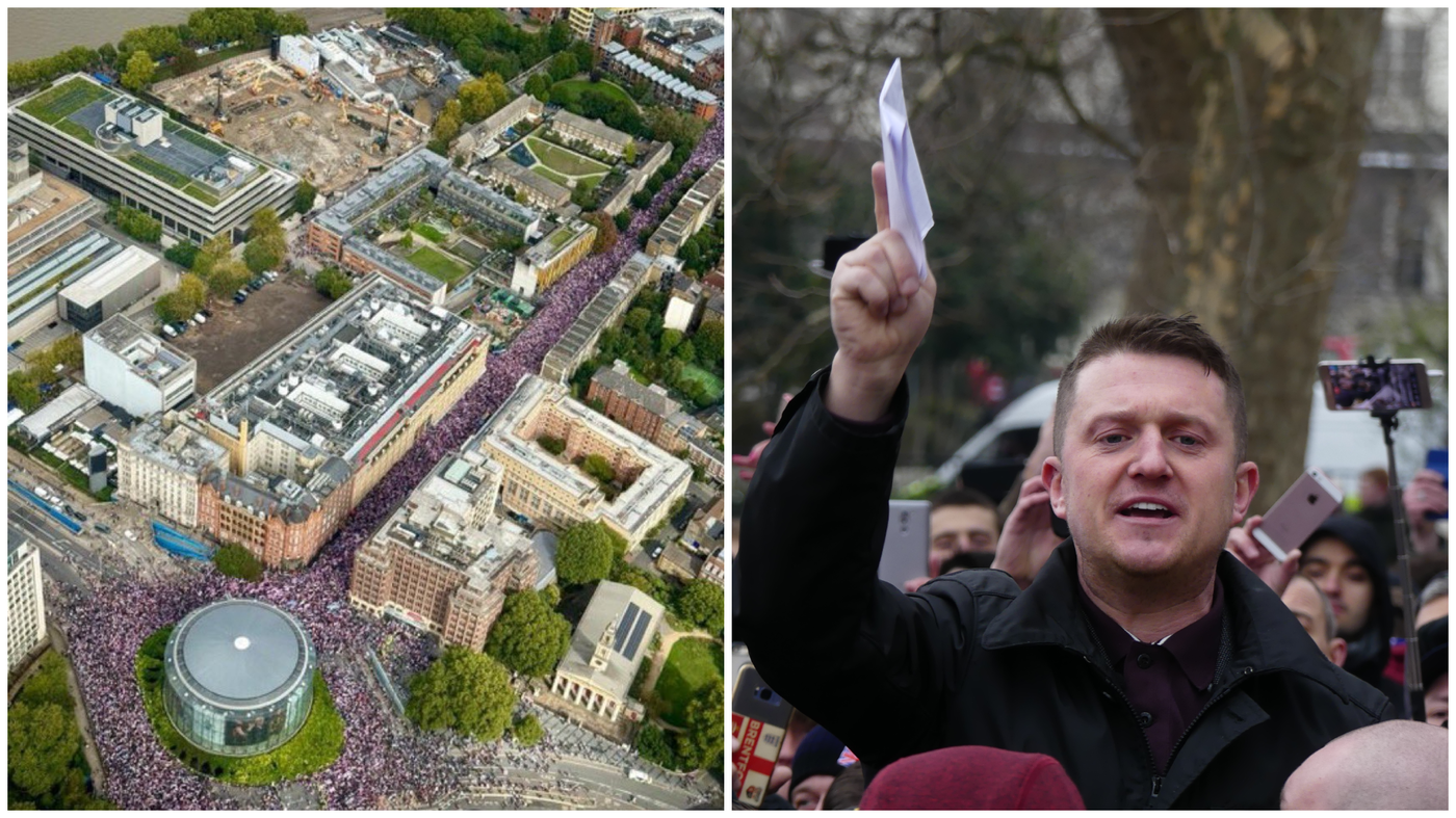 מימין - טומי רובינסון | משמאל הפגנת הימין בבריטניה בשבת 