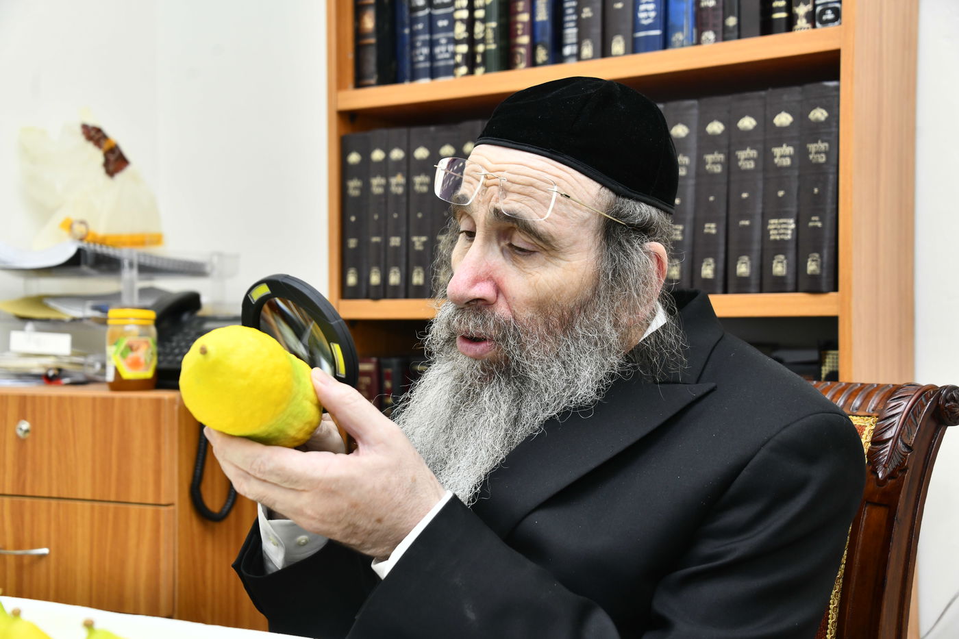 הגה"צ רבי בנימין פינקל בודק אתרוגים